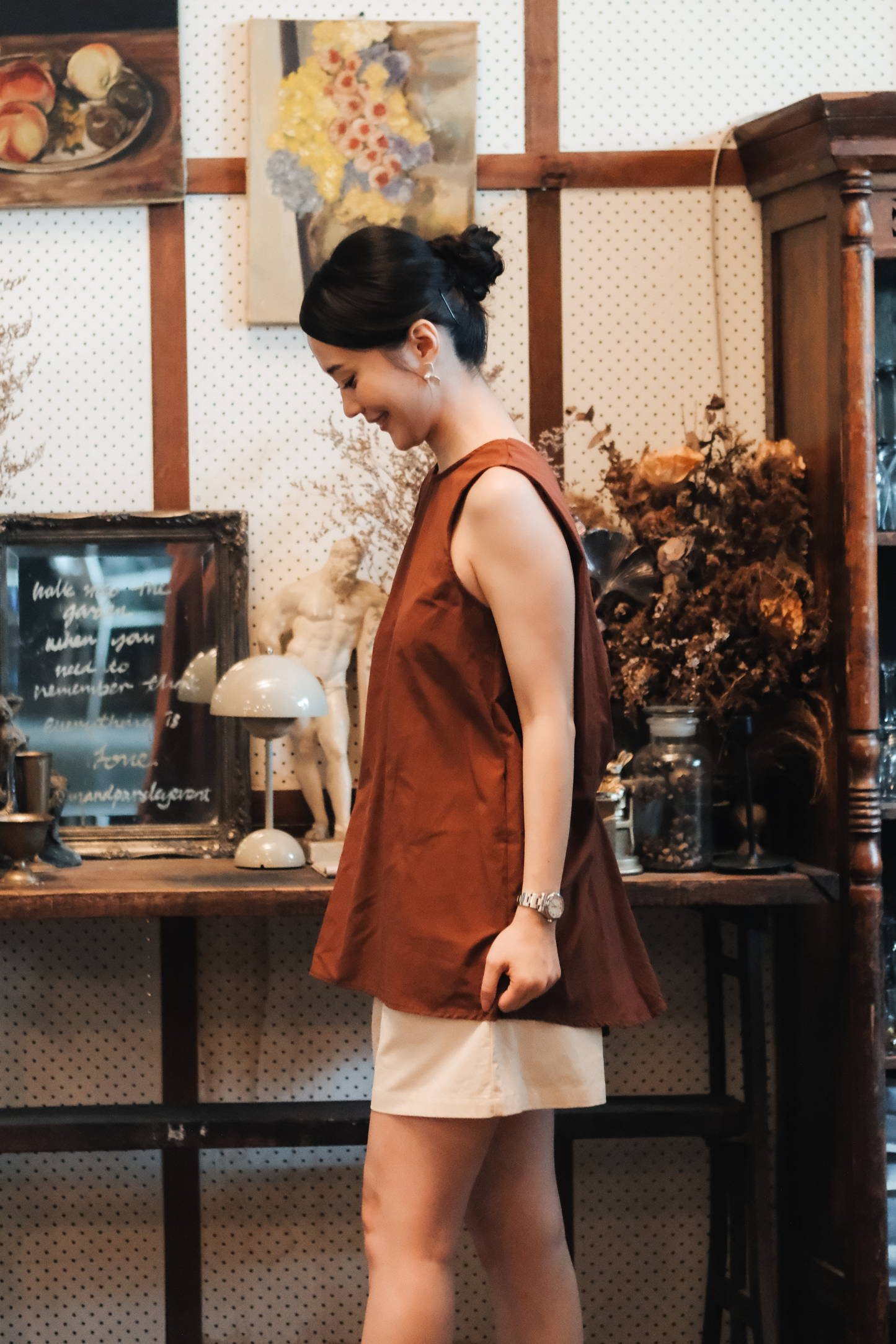 Inès Draped Back Knot Top in Coffee
