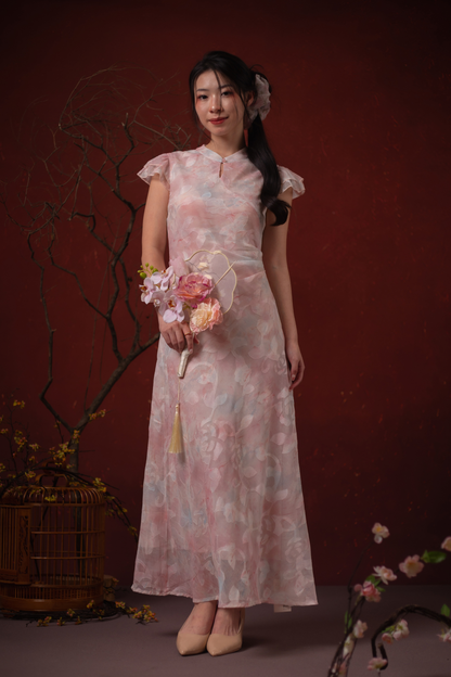 Fleur Rosée Cheongsam Dress in Blush Pink
