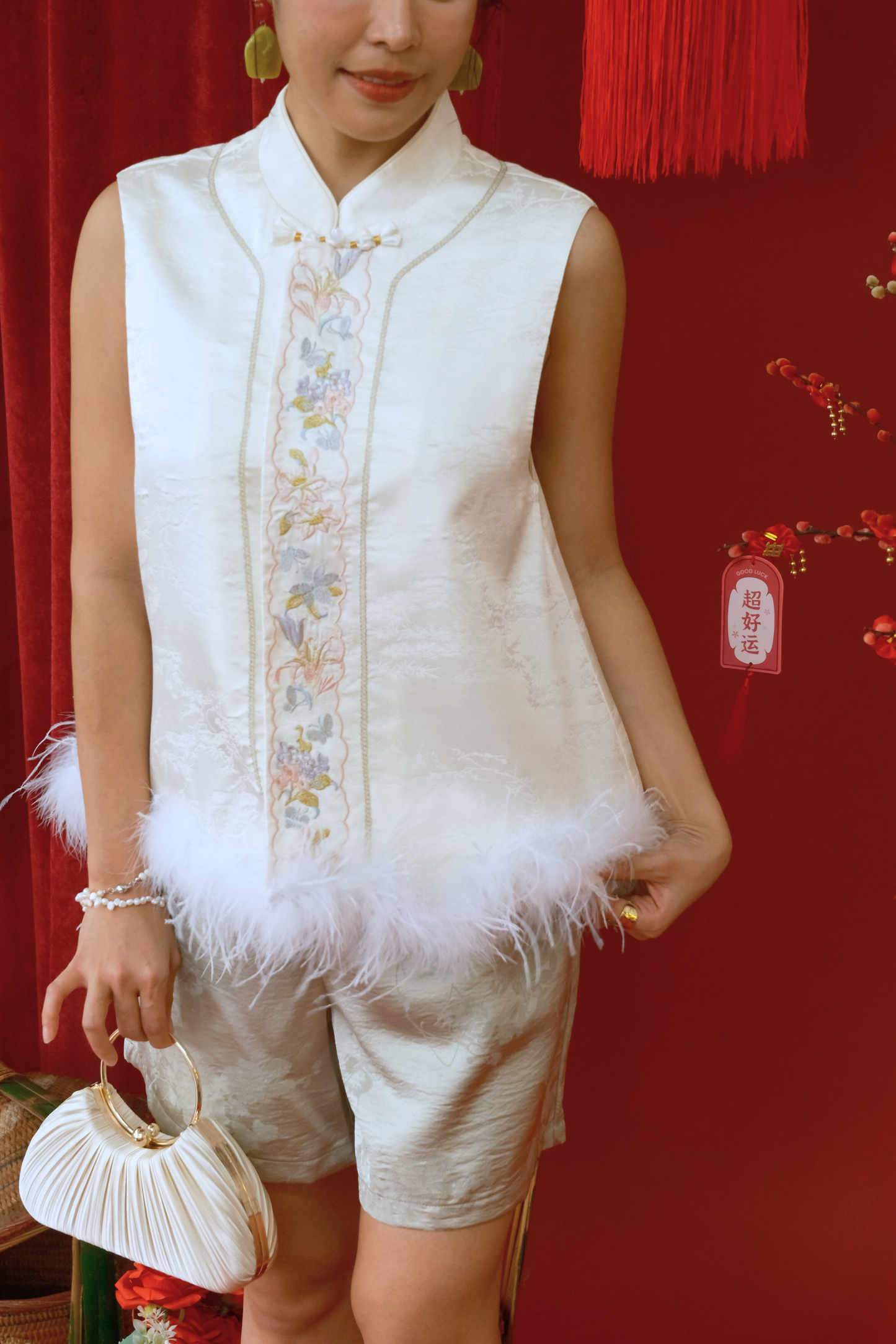Odette Embroidered Feather Vest
