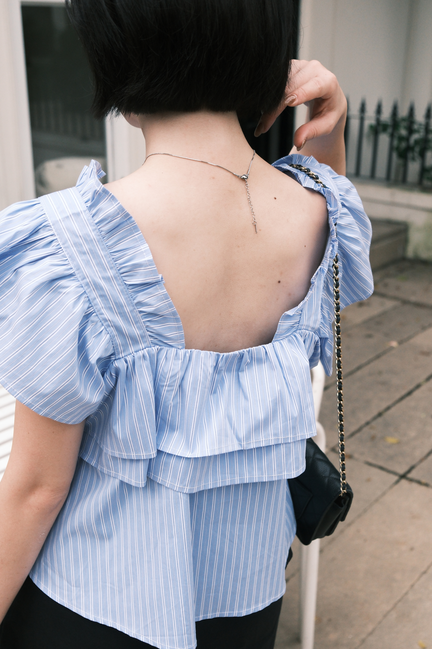Isla Ruffle Off-Shoulder Top in Dark Blue