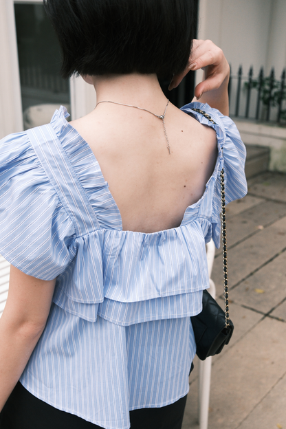 Isla Ruffle Off-Shoulder Top in Dark Blue