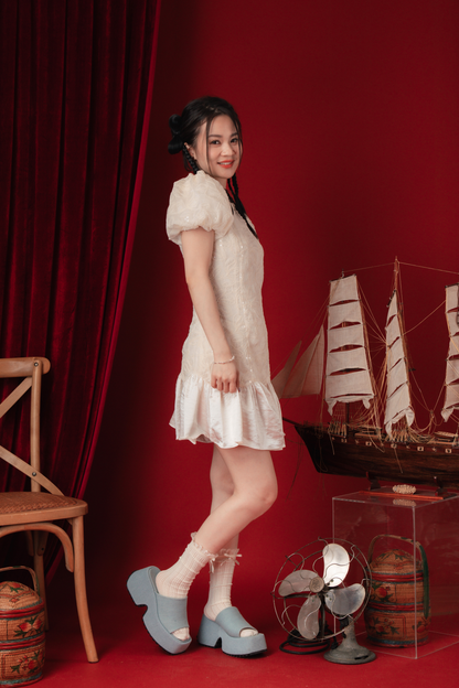 Yvette Embroidered Puff-Sleeve Dress