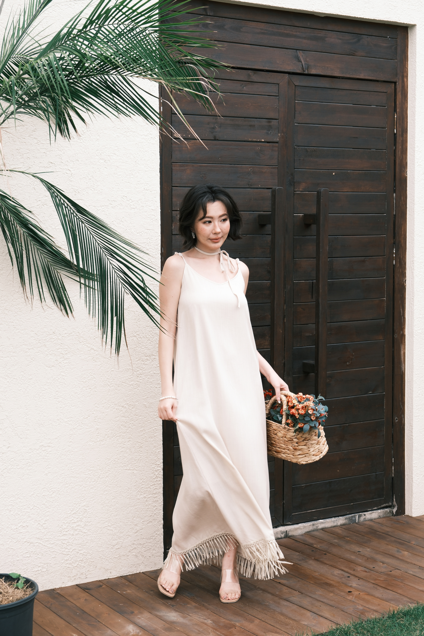 Soleia Fringe Maxi Dress in Oatmeal