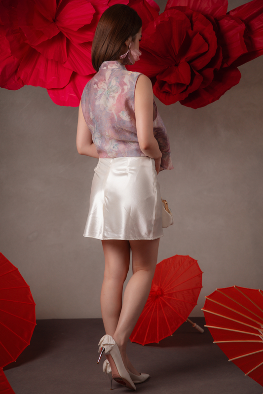 Amber Satin Mini Skirt in Ivory