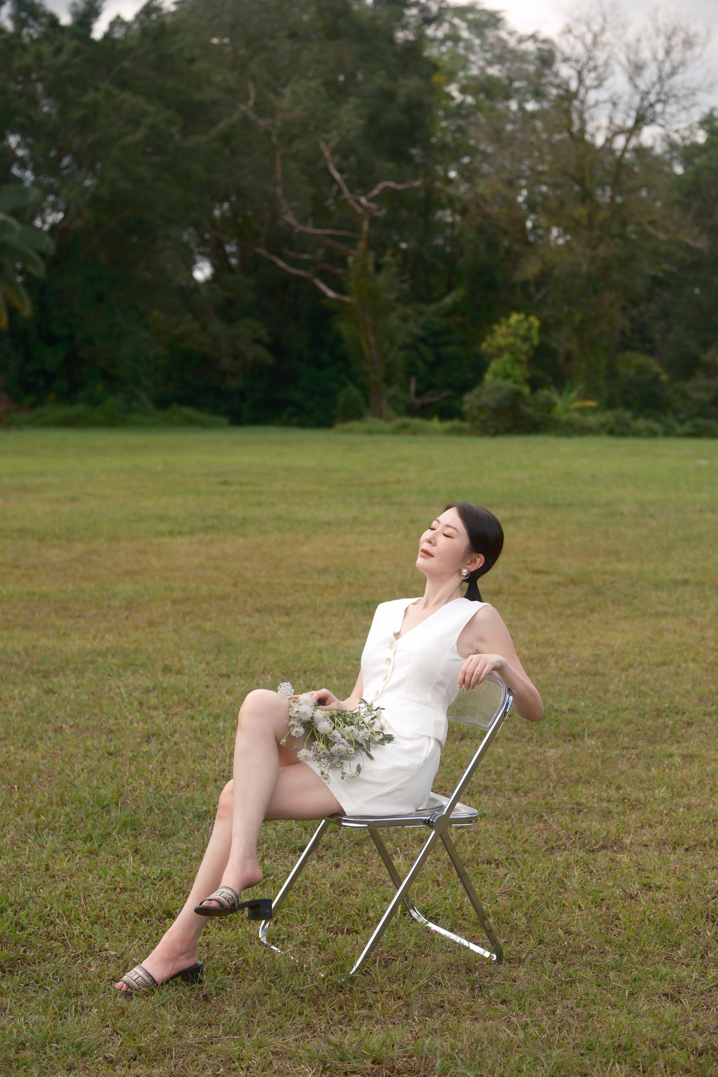 Colette Linen Button Vest in Ivory