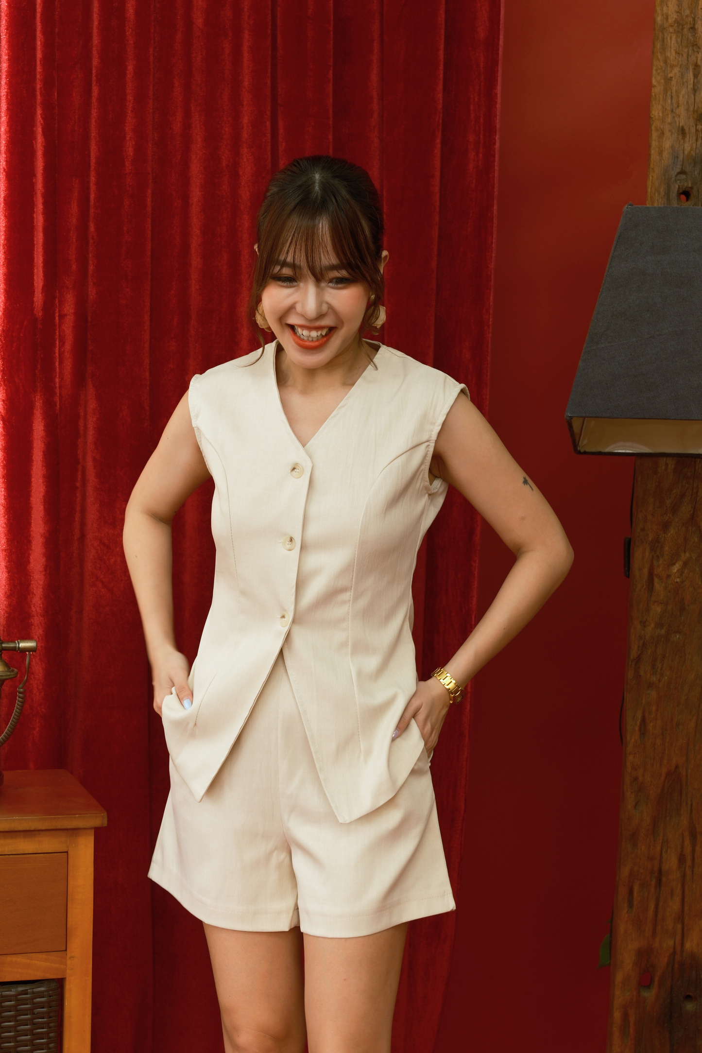 Ivory Tailored Vest & Shorts Suit Set (In-Stock)