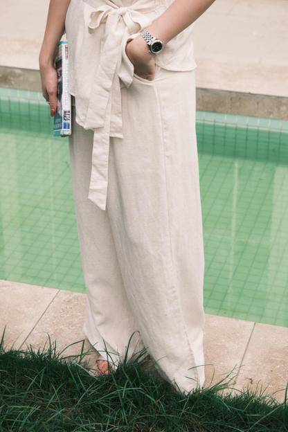 Livia Soft-Drape Two-Piece Set in Beige