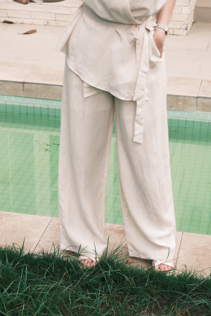 Livia Soft-Drape Two-Piece Set in Beige