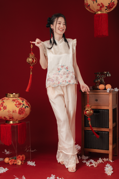 Élise Pearl-Sheen Lace Wide-Leg Pants (In-Stock)