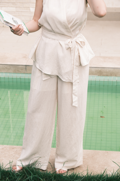 Livia Soft-Drape Two-Piece Set in Beige