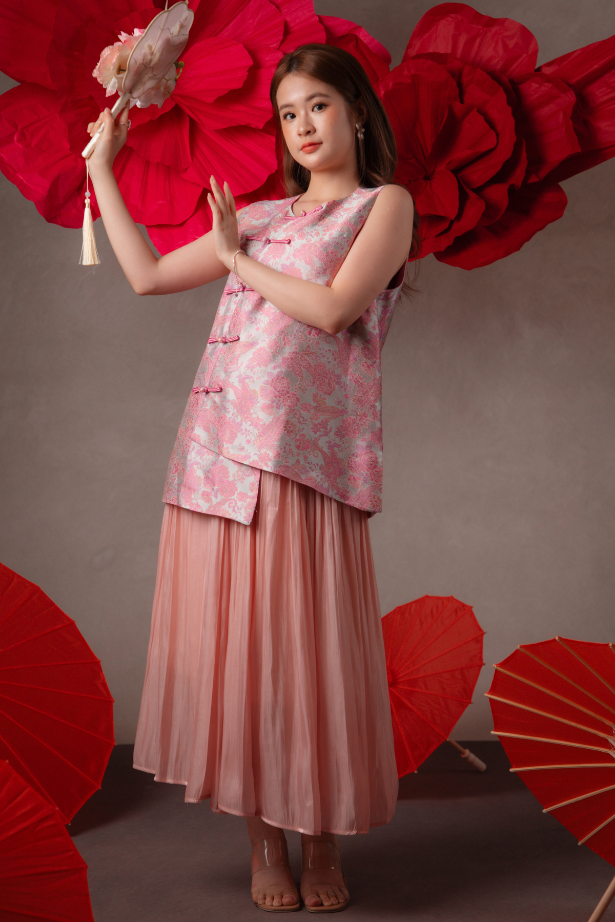 Soleil Pleated Maxi Skirt in Pink
