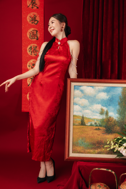 Seraphine Pearl-Embellished Cheongsam Dress