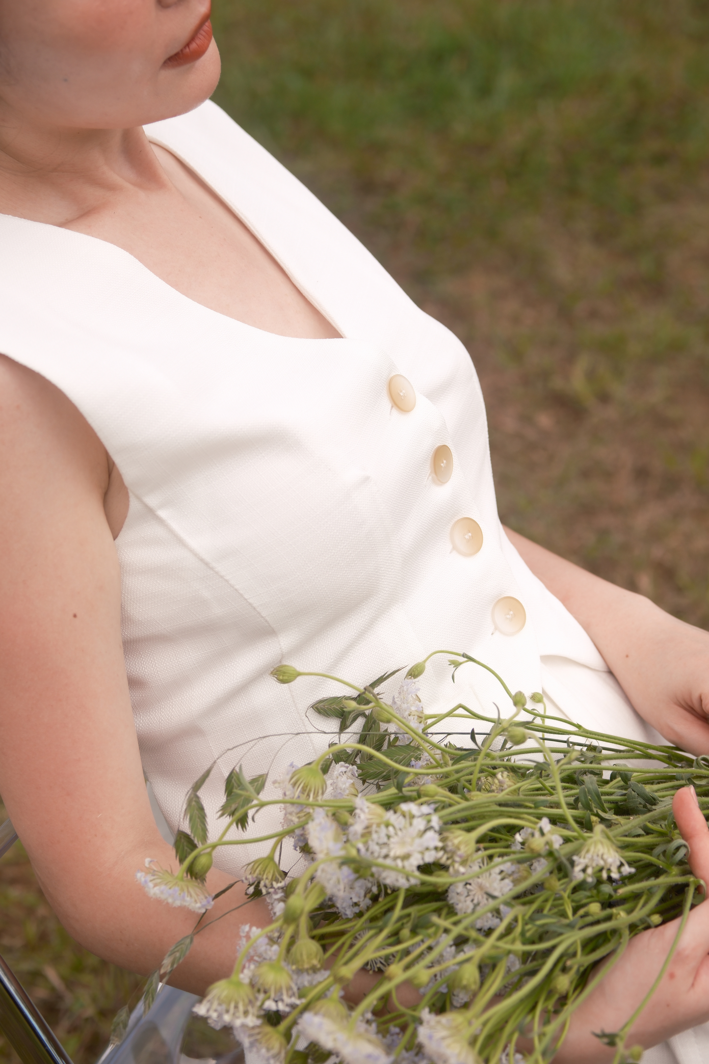 Colette Linen Button Vest in Ivory