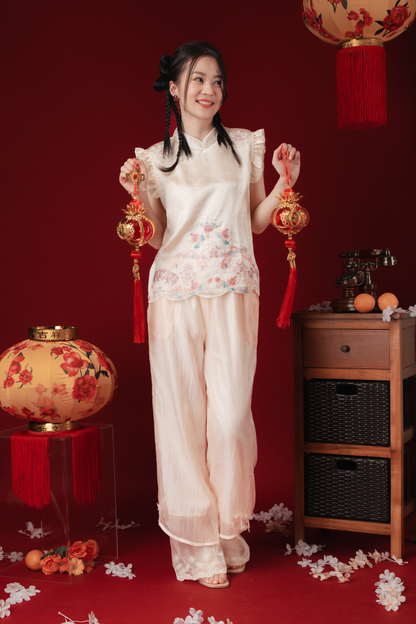 Élise Pearl-Sheen Lace Wide-Leg Pants (In-Stock)