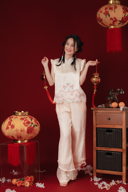 Élise Pearl-Sheen Lace Wide-Leg Pants (In-Stock)