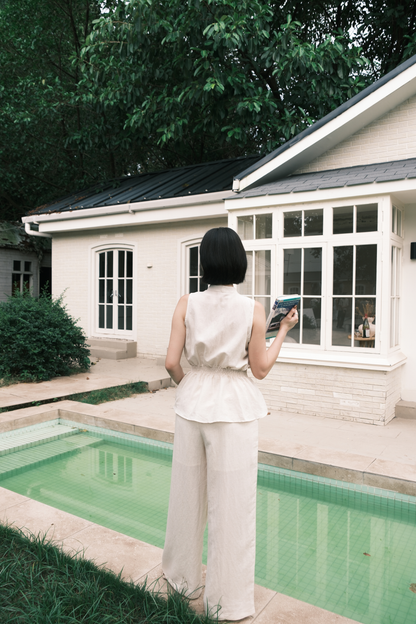 Livia Soft-Drape Two-Piece Set in Beige