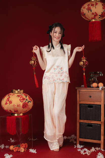 Élise Pearl-Sheen Lace Wide-Leg Pants (In-Stock)