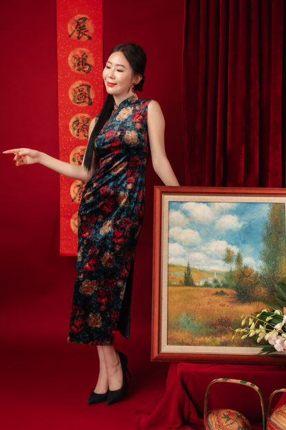 Celeste Velvet Rose Cheongsam Dress