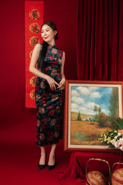 Celeste Velvet Rose Cheongsam Dress