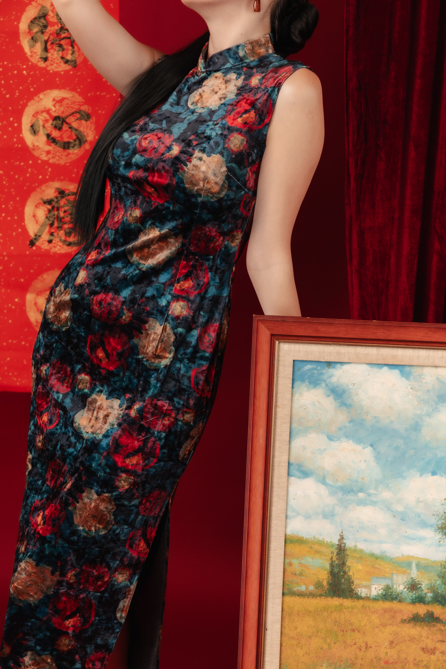 Celeste Velvet Rose Cheongsam Dress