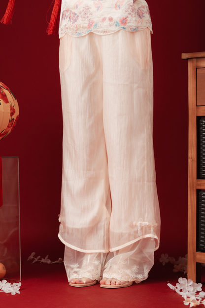 Élise Pearl-Sheen Lace Wide-Leg Pants (In-Stock)