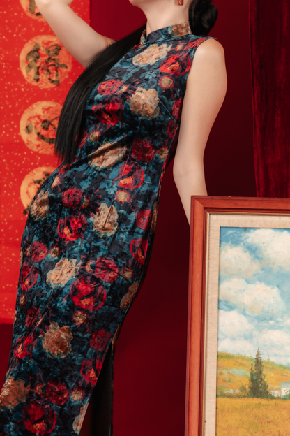 Celeste Velvet Rose Cheongsam Dress
