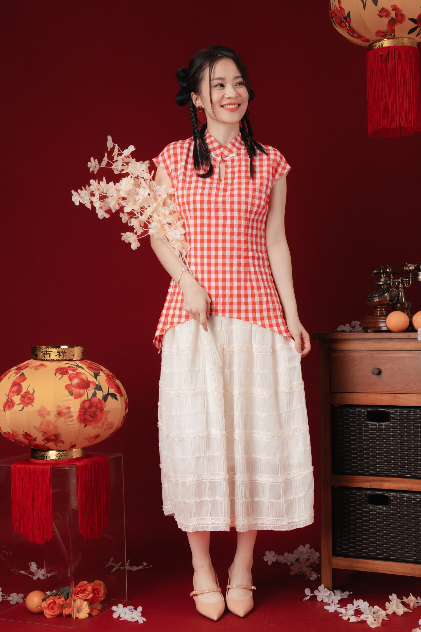 Marion Gingham Layered Cheongsam Dress (In-Stock)