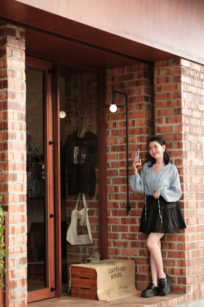 Clémence Soft Gather Blouse in Blue