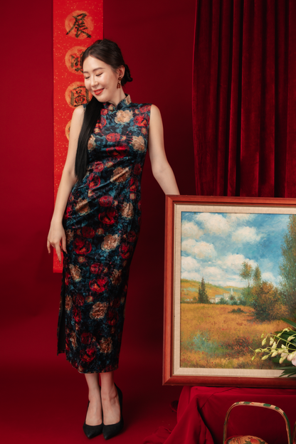 Celeste Velvet Rose Cheongsam Dress