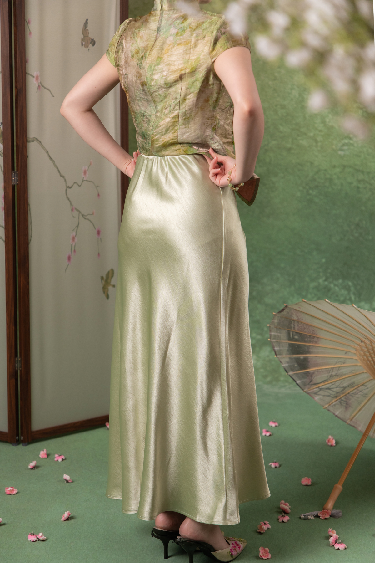 Ivy Dusk Satin Skirt in Sage