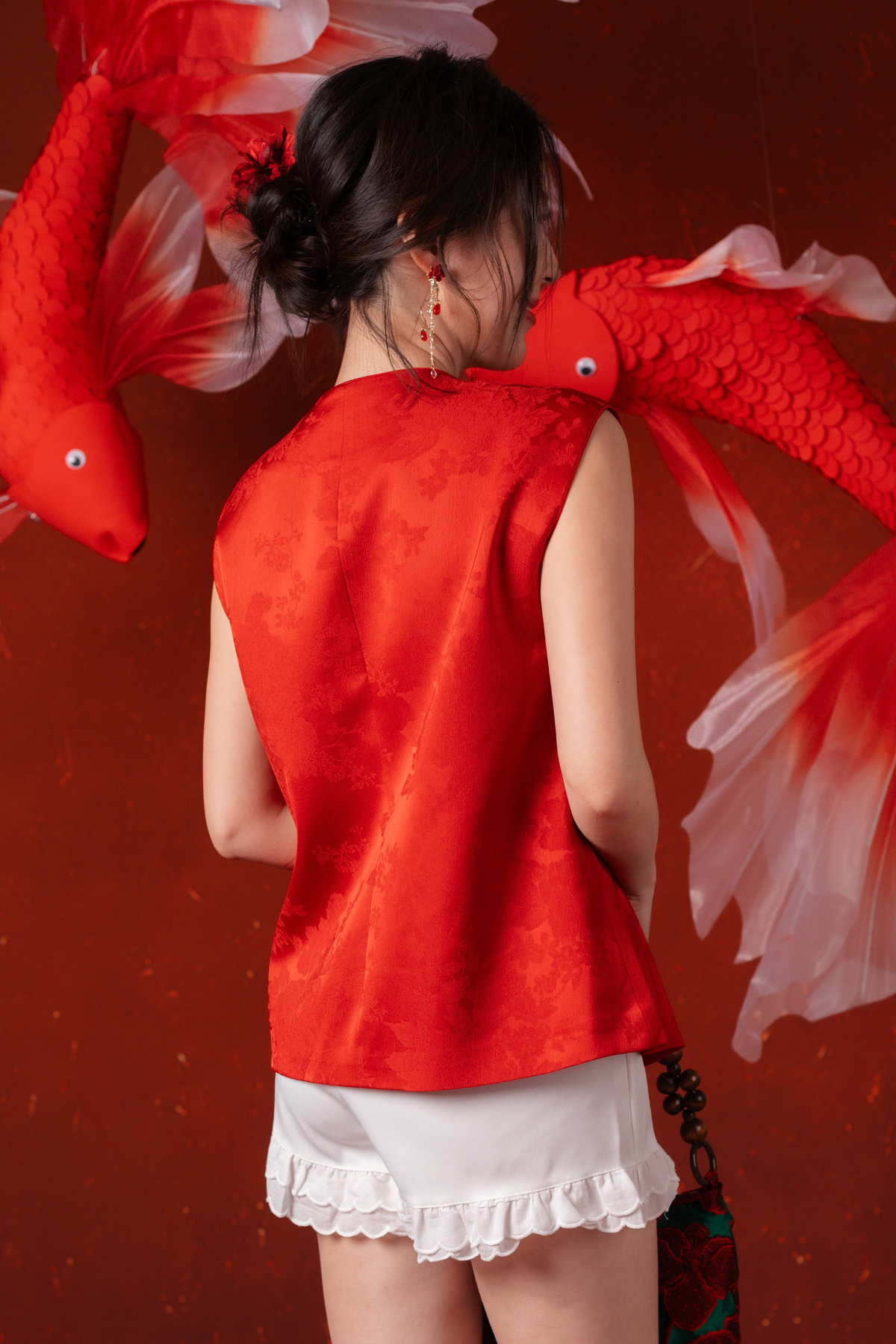 Evelina Ruby Bloom Cheongsam Top in Red