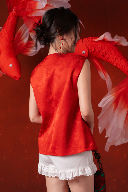 Evelina Ruby Bloom Cheongsam Top in Red