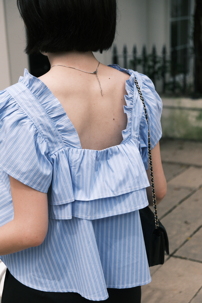 Isla Ruffle Off-Shoulder Top in Dark Blue
