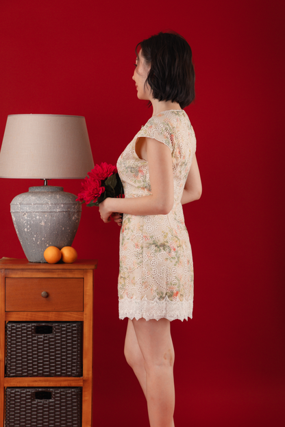 Adeline Embroidered Lace Cheongsam Dress