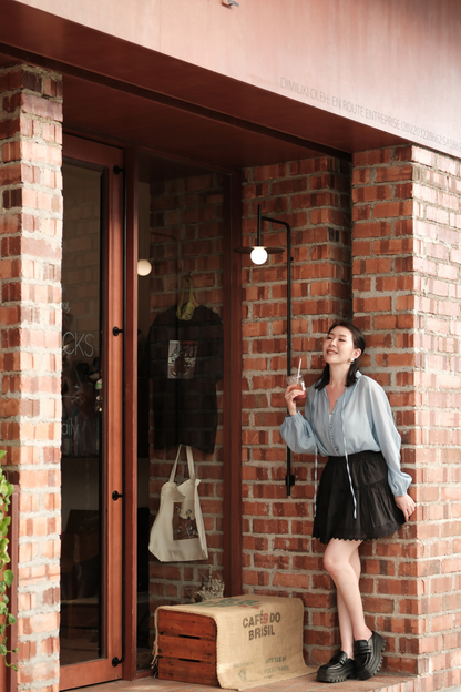 Clémence Soft Gather Blouse in Blue