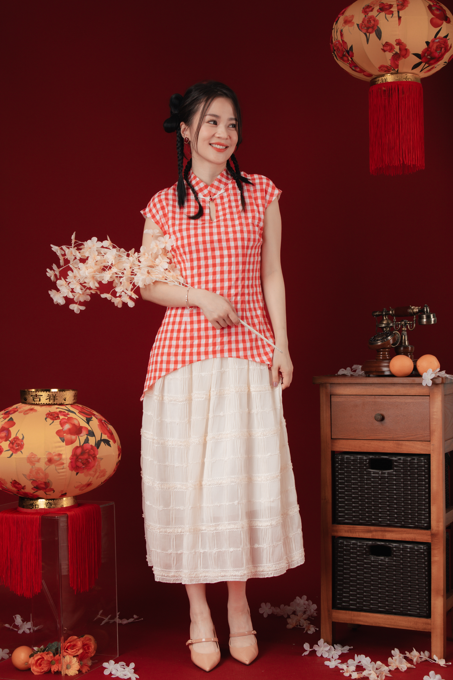 Marion Gingham Layered Cheongsam Dress (In-Stock)