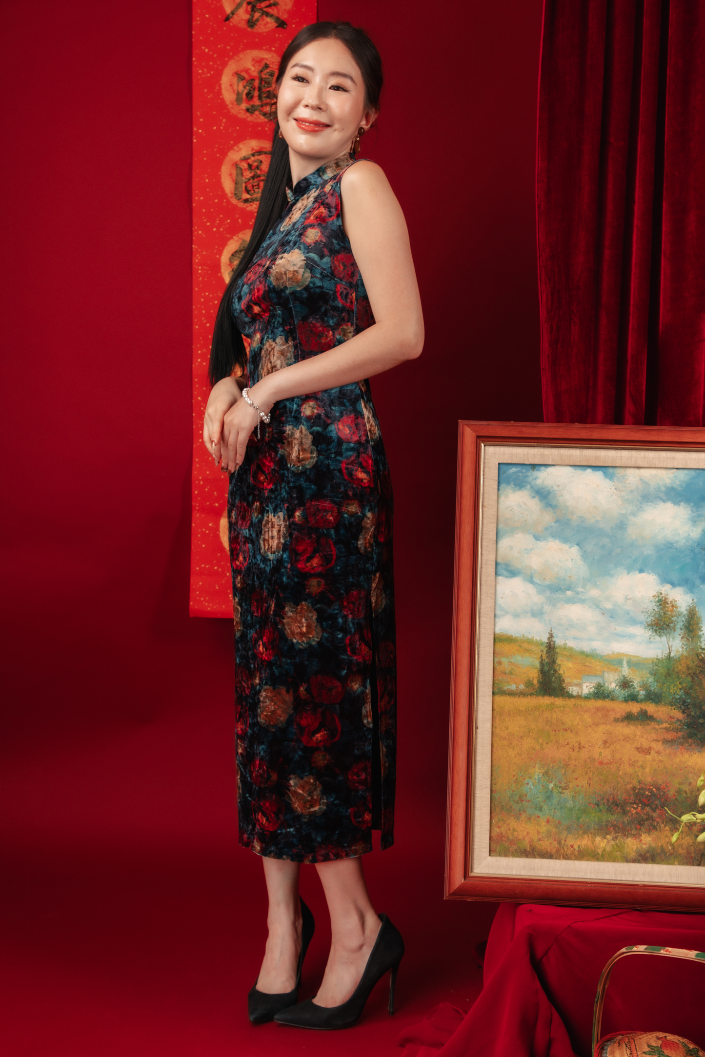 Celeste Velvet Rose Cheongsam Dress