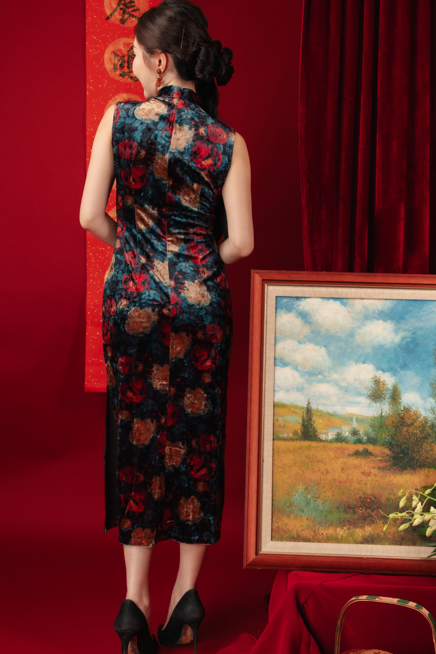 Celeste Velvet Rose Cheongsam Dress