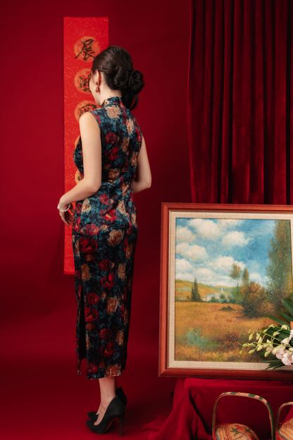 Celeste Velvet Rose Cheongsam Dress