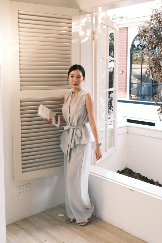 Livia Soft-Drape Two-Piece Set in Baby Blue