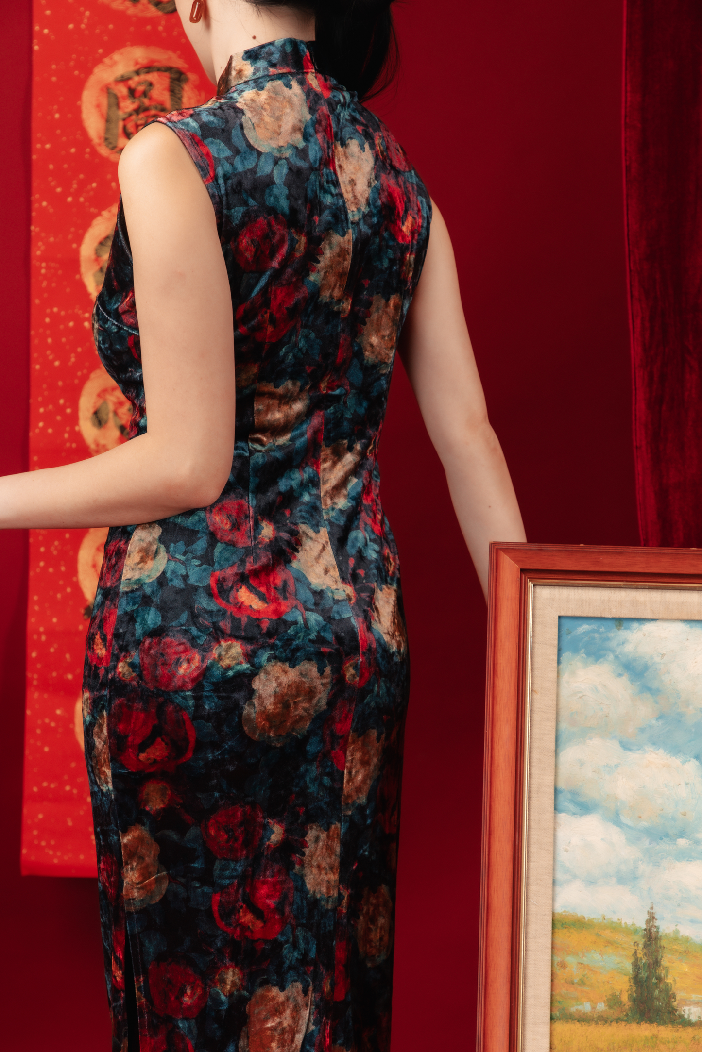 Celeste Velvet Rose Cheongsam Dress