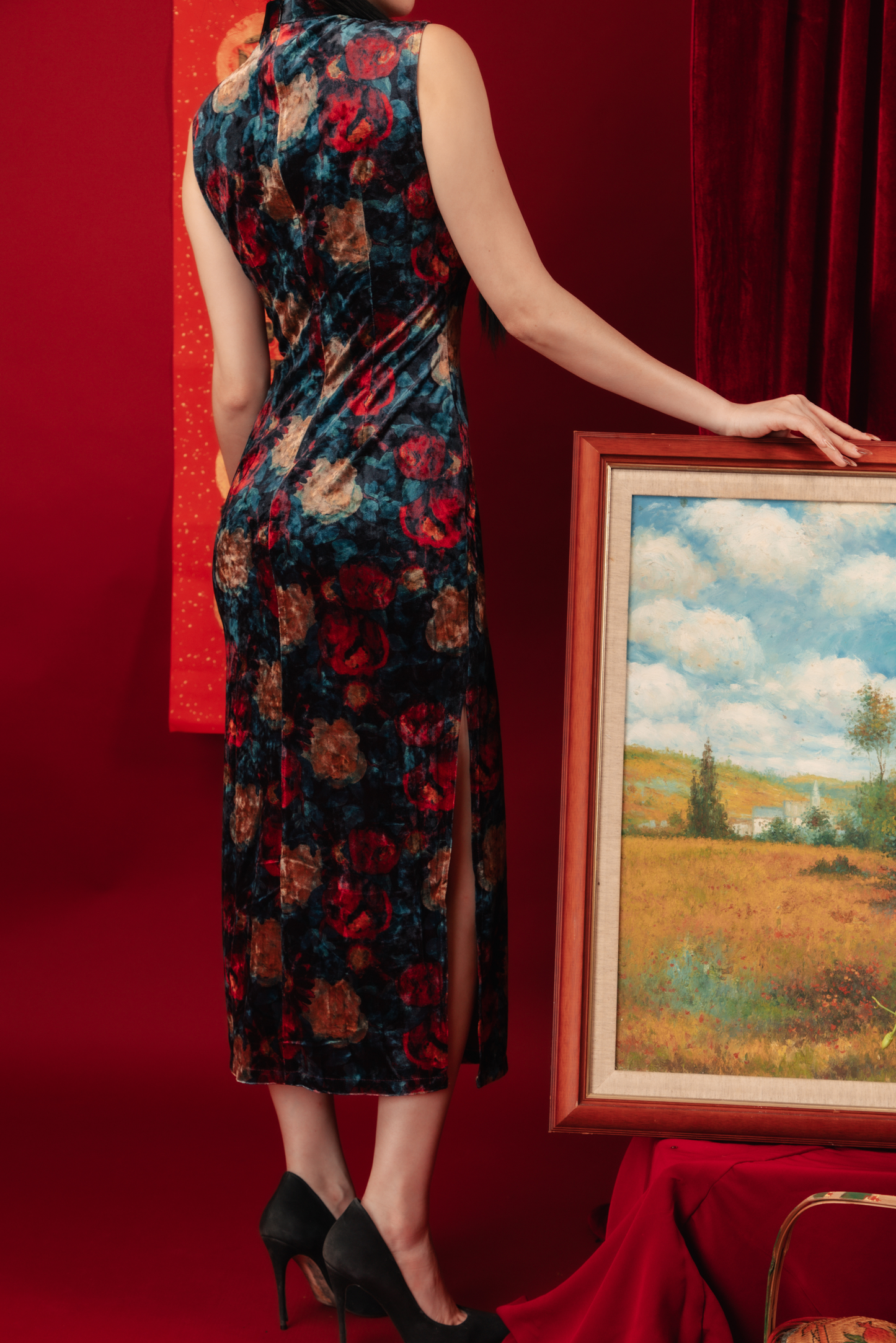 Celeste Velvet Rose Cheongsam Dress