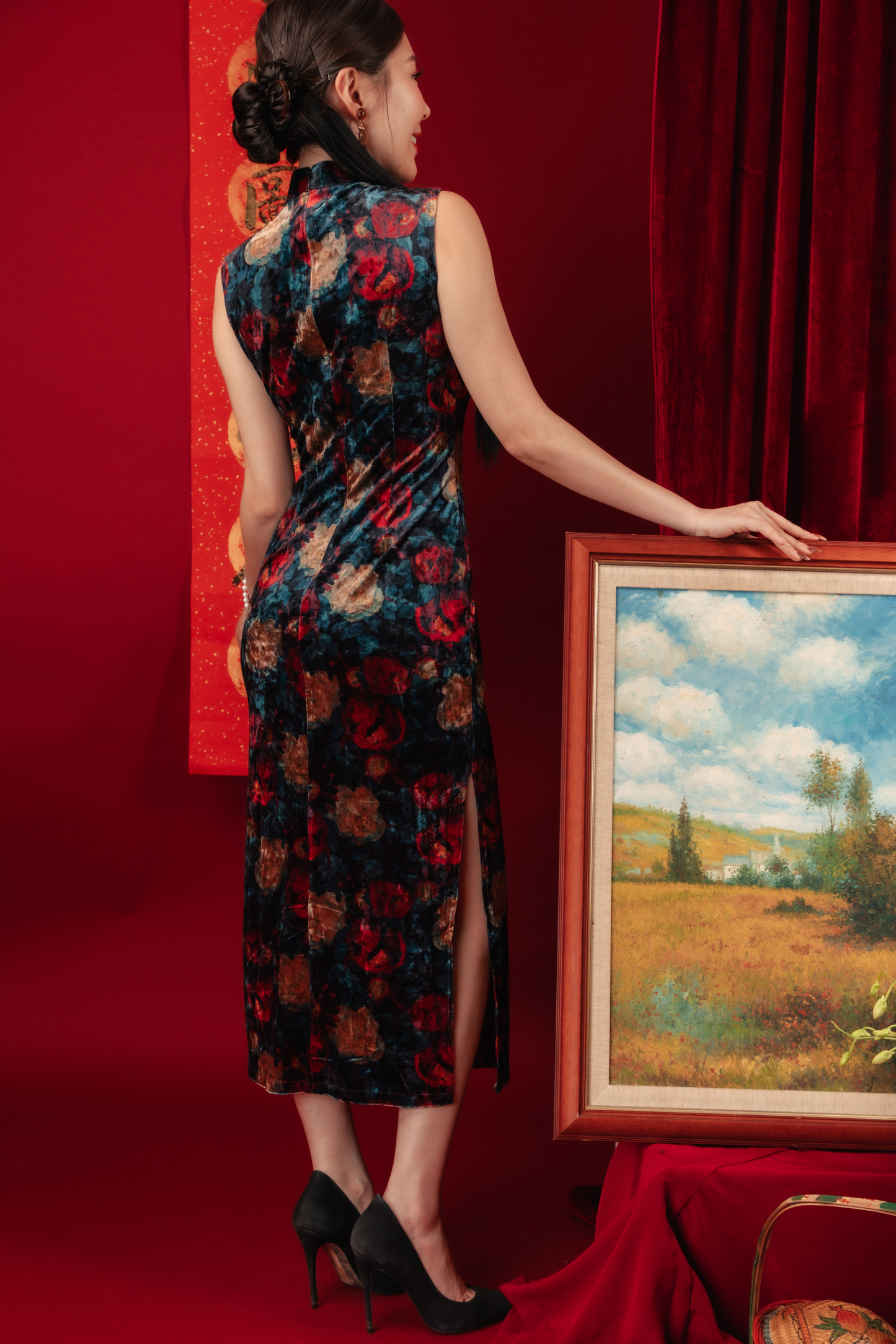 Celeste Velvet Rose Cheongsam Dress
