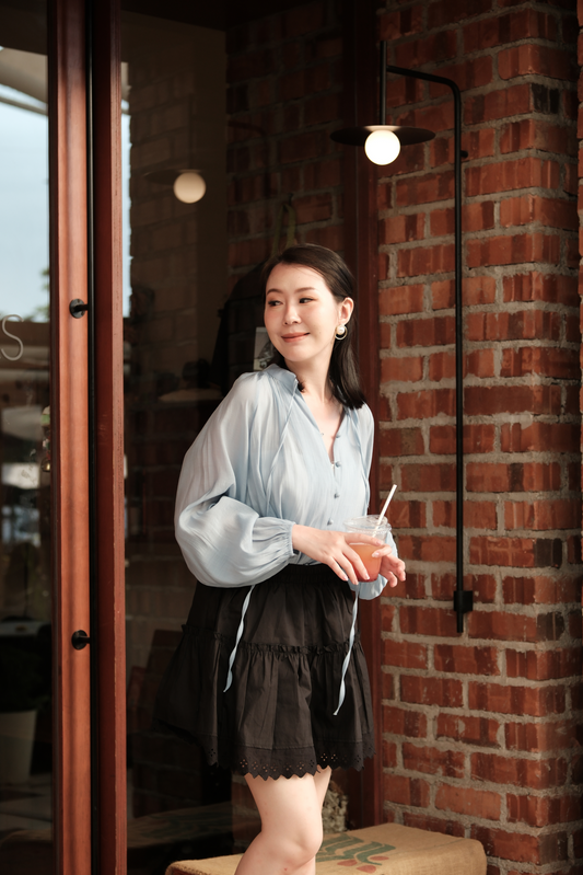 Clémence Soft Gather Blouse in Blue
