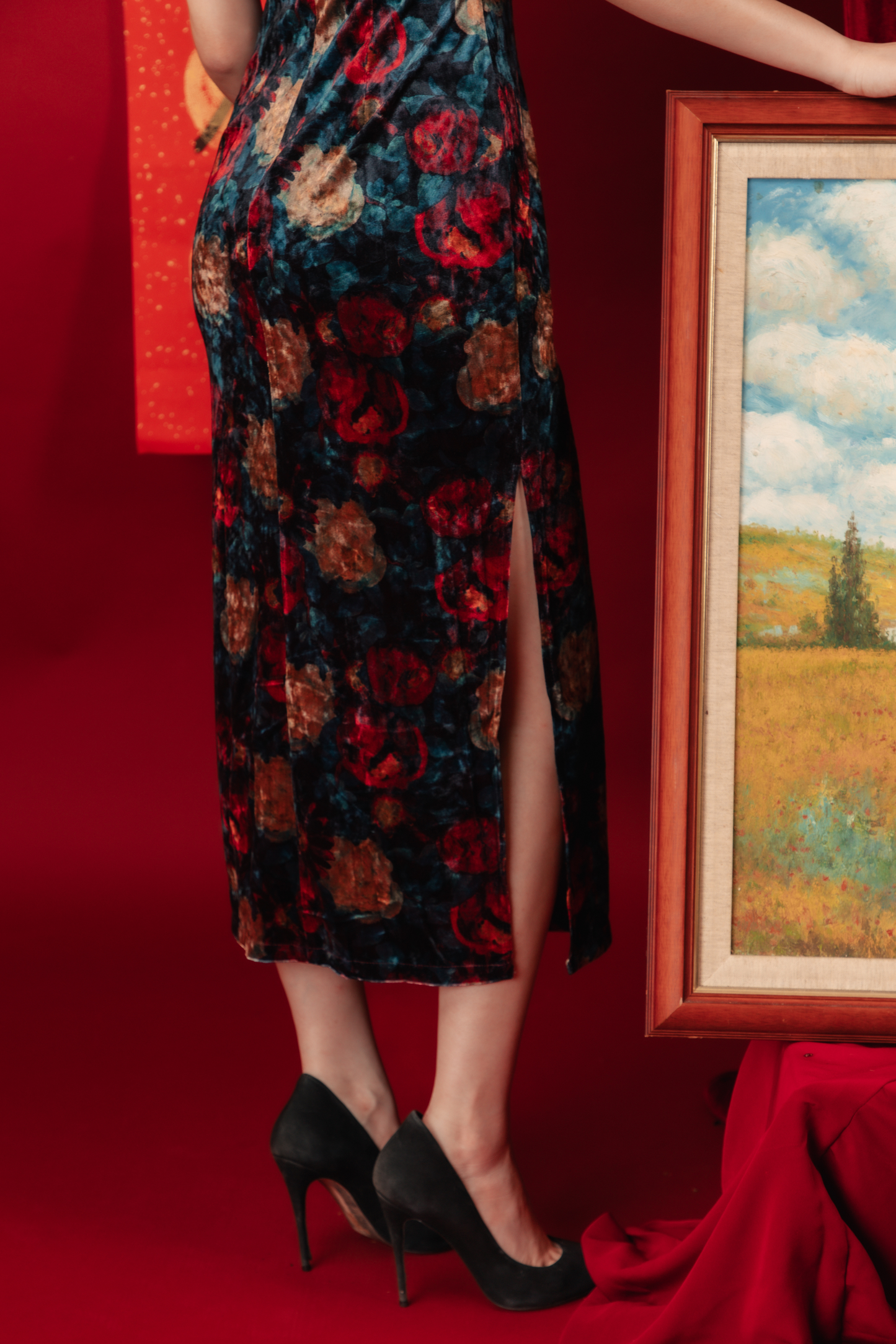 Celeste Velvet Rose Cheongsam Dress
