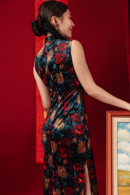 Celeste Velvet Rose Cheongsam Dress