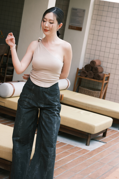 Luna One-Shoulder Sculpt Top in Beige