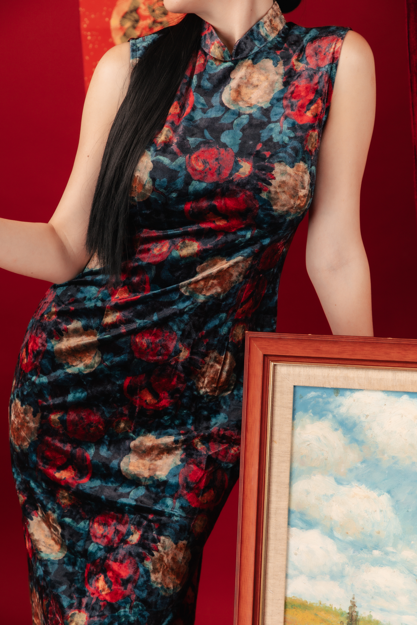 Celeste Velvet Rose Cheongsam Dress