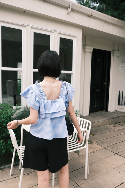 Isla Ruffle Off-Shoulder Top in Dark Blue