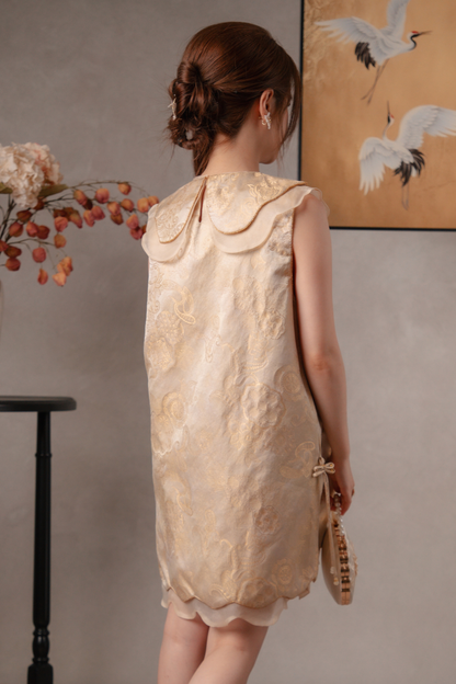 Elara Lotus Cheongsam Dress in Cream
